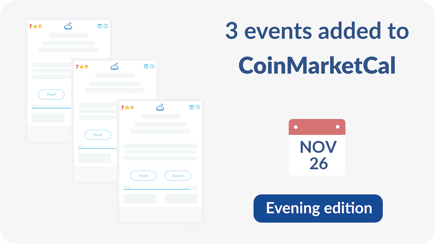 3 noteworthy events added to CoinMarketCal: SIDUS, SUPRA, SDLX - November  26th - Evening edition